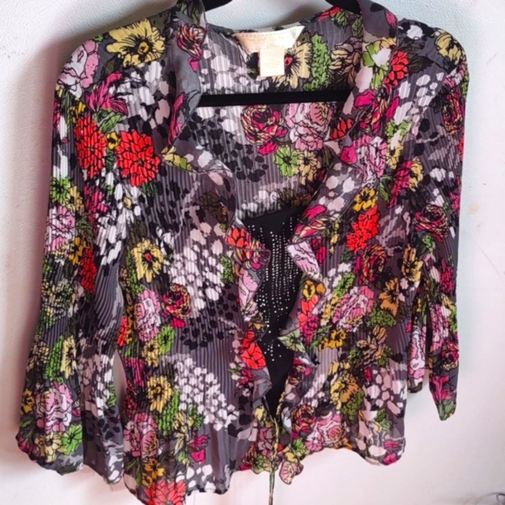 Vintage New York City design Co blouse petite extra large Floral Bell sleeves - Picture 2 of 7